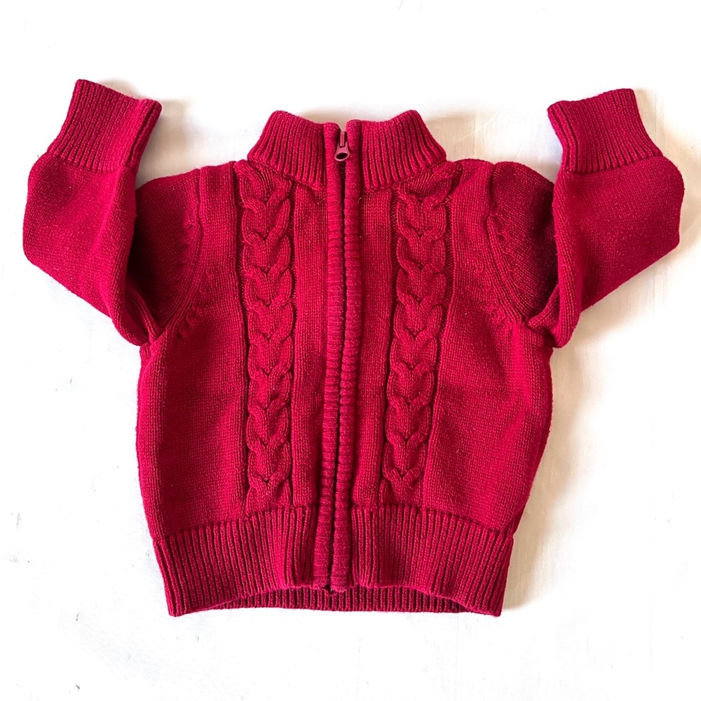 Cherokee Infant cardigan sweater red zip up cable knit 100% cotton 6-9M